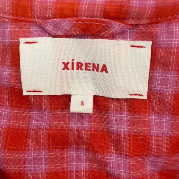 Xirena Red And Orange Plaid Shirt Dress With Button Front and Tie Belt - Picture 3 of 3